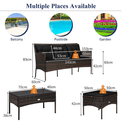 4 Seater Rattan Garden Furniture Set with Cushioned Sofa-Black