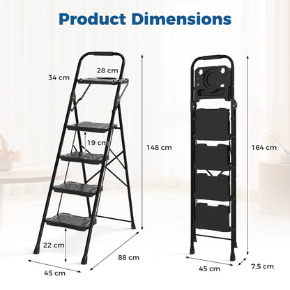 Heavy-Duty Metal 4 Step Ladder with Anti-Slip Wide Pedals-Black