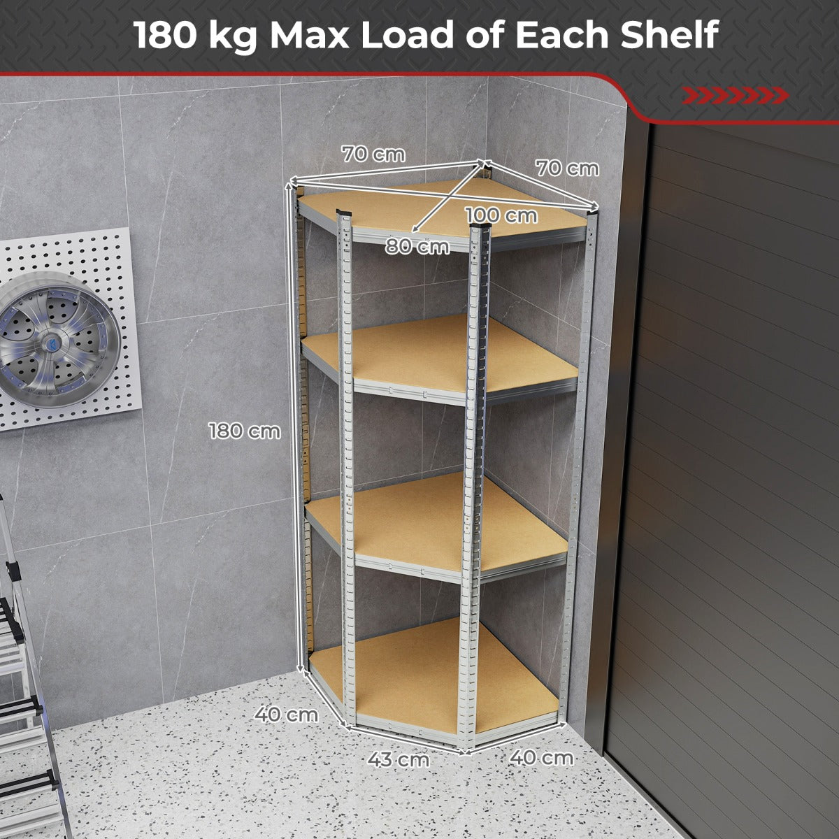 4-Tier Corner Shelving Unit 720KG Heavy Duty for Warehouse Pantry Shed and Kitchen-Silver