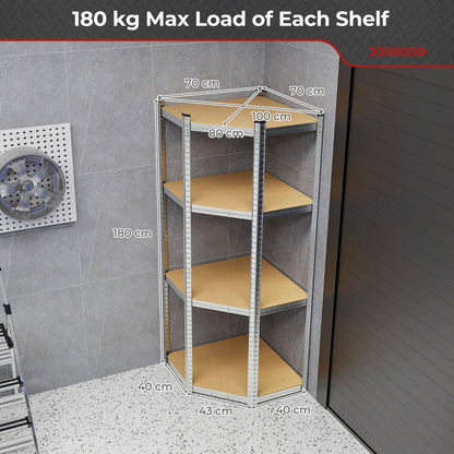 4-Tier Corner Shelving Unit 720KG Heavy Duty for Warehouse Pantry Shed and Kitchen-Silver