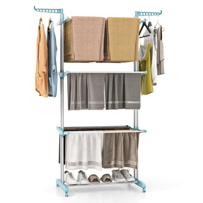 4-Tier Foldable Airer Clothes Drying Rack with Wings and Casters-Navy