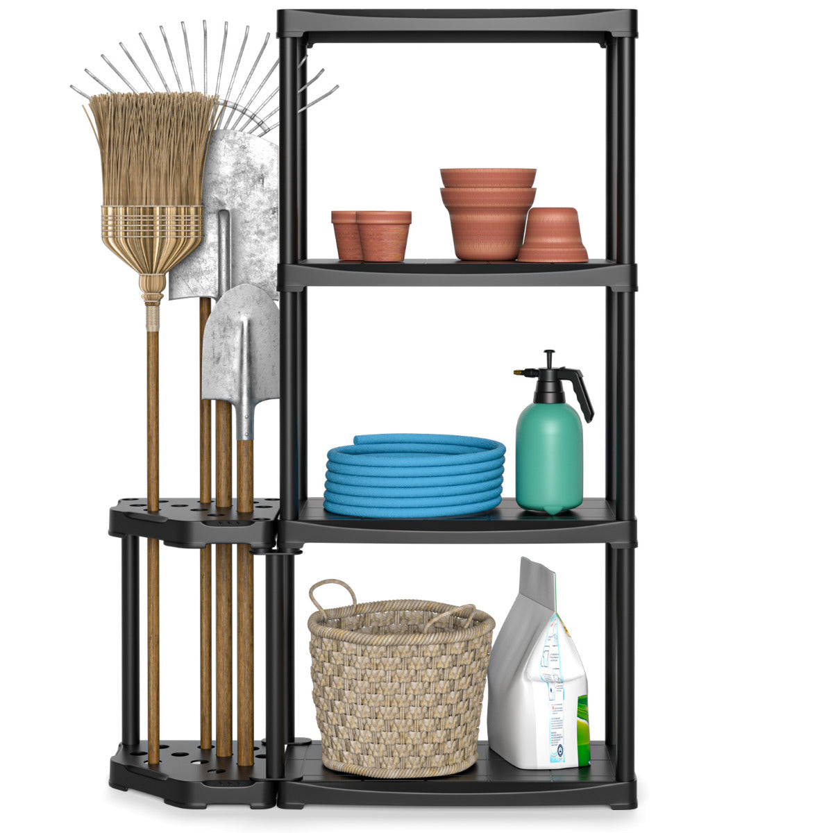 4-Tier Garage Shelving with Tool Organizer and Stable Bottom Base