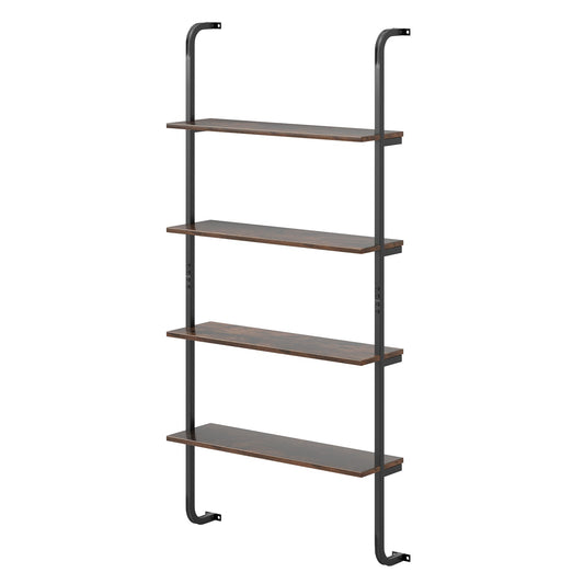 4-Tier Industrial Pipe Shelving with Metal Frame for Living Room Kitchen-Rustic Brown