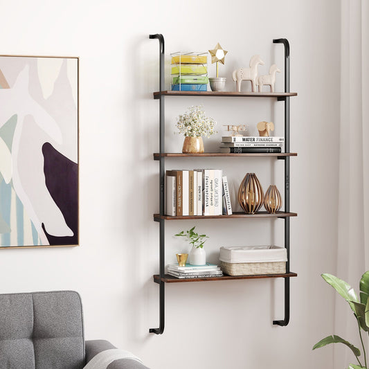 4-Tier Industrial Pipe Shelving with Metal Frame for Living Room Kitchen-Rustic Brown