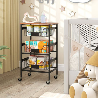 Serving trolley with wheels Vegetable rack with pull-out baskets Trolley with 4 levels 42 x 31 x 74 cm