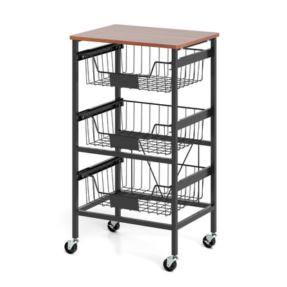 4/5-Tier Kitchen Storage Cart with Wooden Top and DIY Chalk Labels-4-Tier