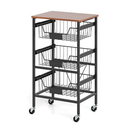 Serving trolley with wheels Vegetable rack with pull-out baskets Trolley with 4 levels 42 x 31 x 74 cm