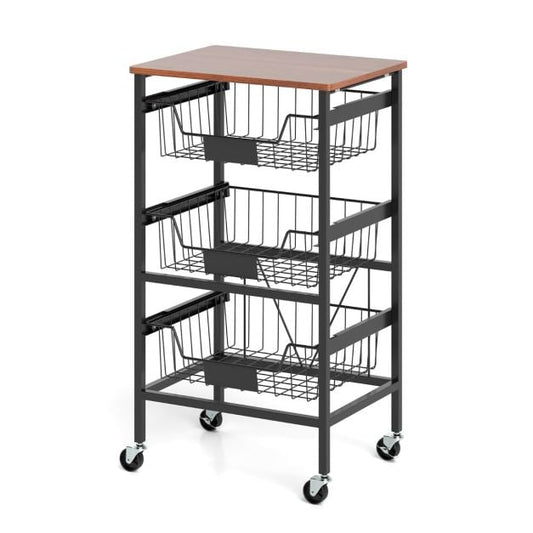 Serving trolley with wheels Vegetable rack with pull-out baskets Trolley with 4 levels 42 x 31 x 74 cm
