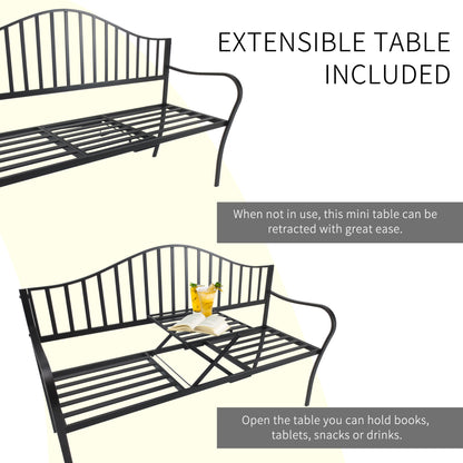 Outsunny Metal Bench W/Table, 150Lx53Wx95H cm
