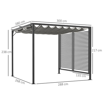 Outsunny 3 x 2.8m Metal Pergola, with Retractable Fabric Roof - Grey