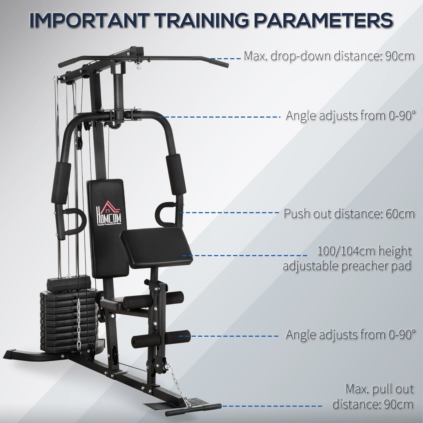 HOMCOM Multi-Exercise Gym Station, with 45kg Weight Stack, for Full Body Workout