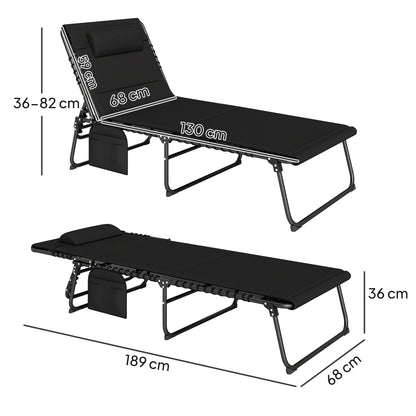 Outsunny Set of Two Reclining Sun Loungers - Black