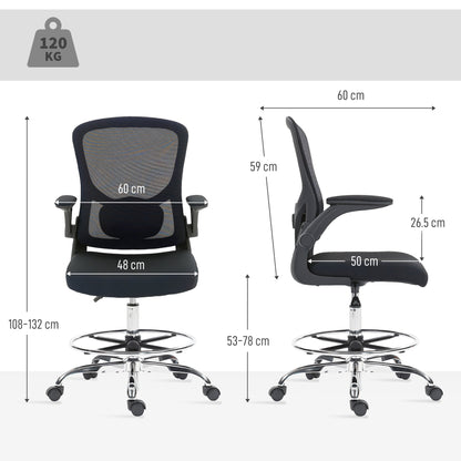 HOMCOM Draughtsman Chair, with Adjustable Lumbar - Black
