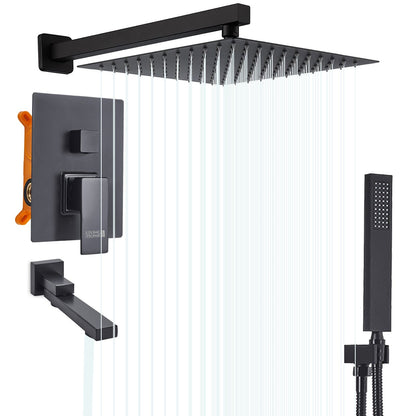 Sliver/Black Chrome Plated Square Concealed Showerhead and Handshower Mixer Set