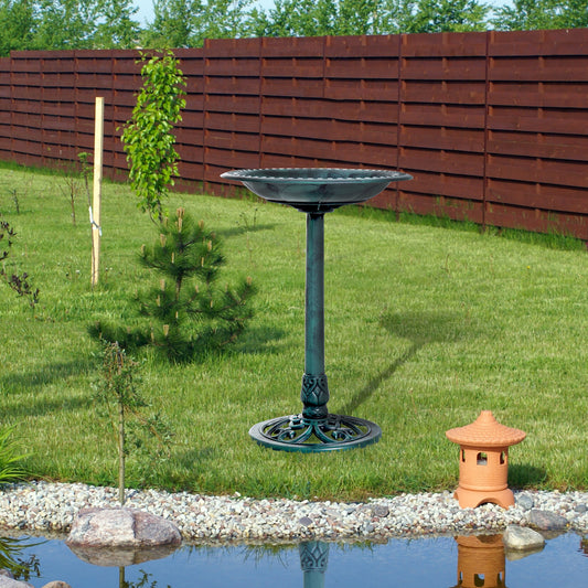 حامل تغذية خارجي للحديقة من Outsunny Garden Bird Bath مع نمط يشبه الصدف، لمسة نهائية عتيقة، 50 سم، أخضر