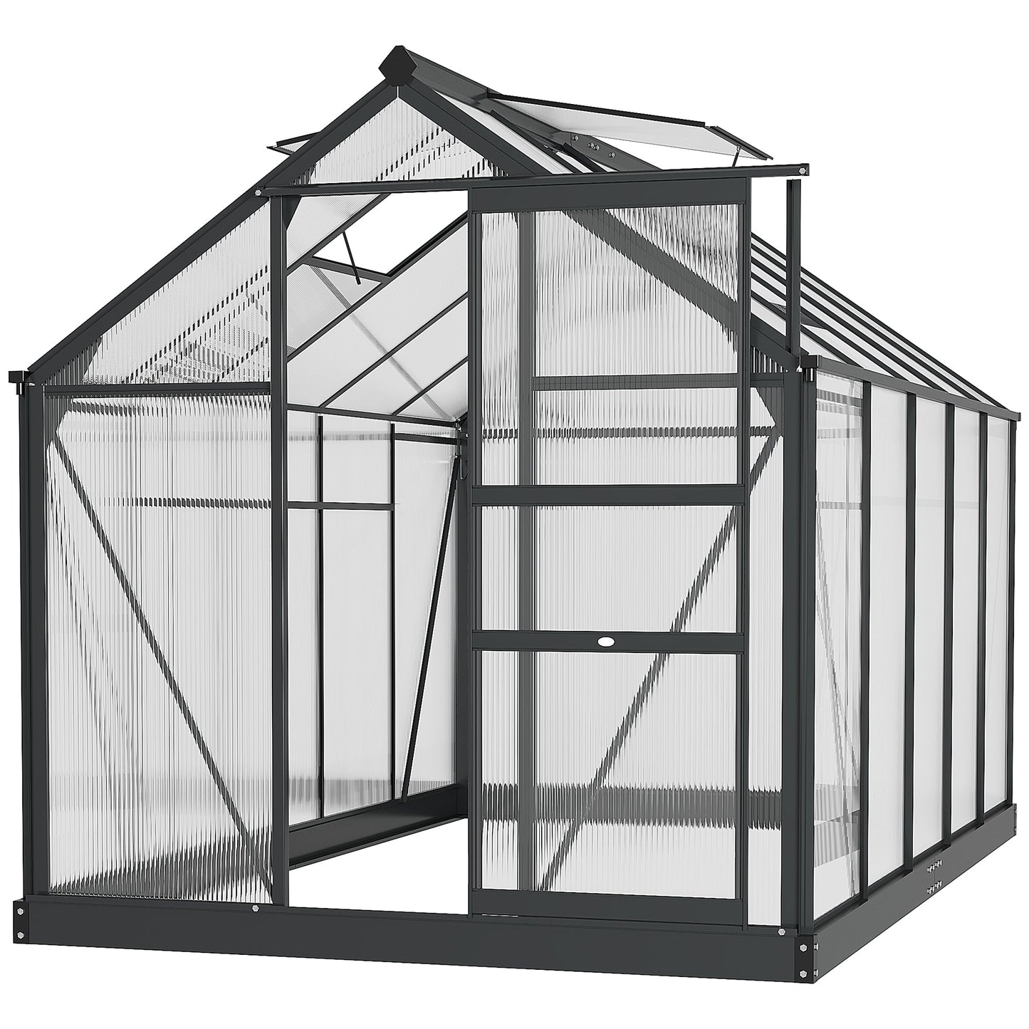 Outsunny Clear Polycarbonate Greenhouse Large Walk-In Green House Garden Plants Grow Galvanized Base Aluminium Frame with Slide Door, 6 x 10ft