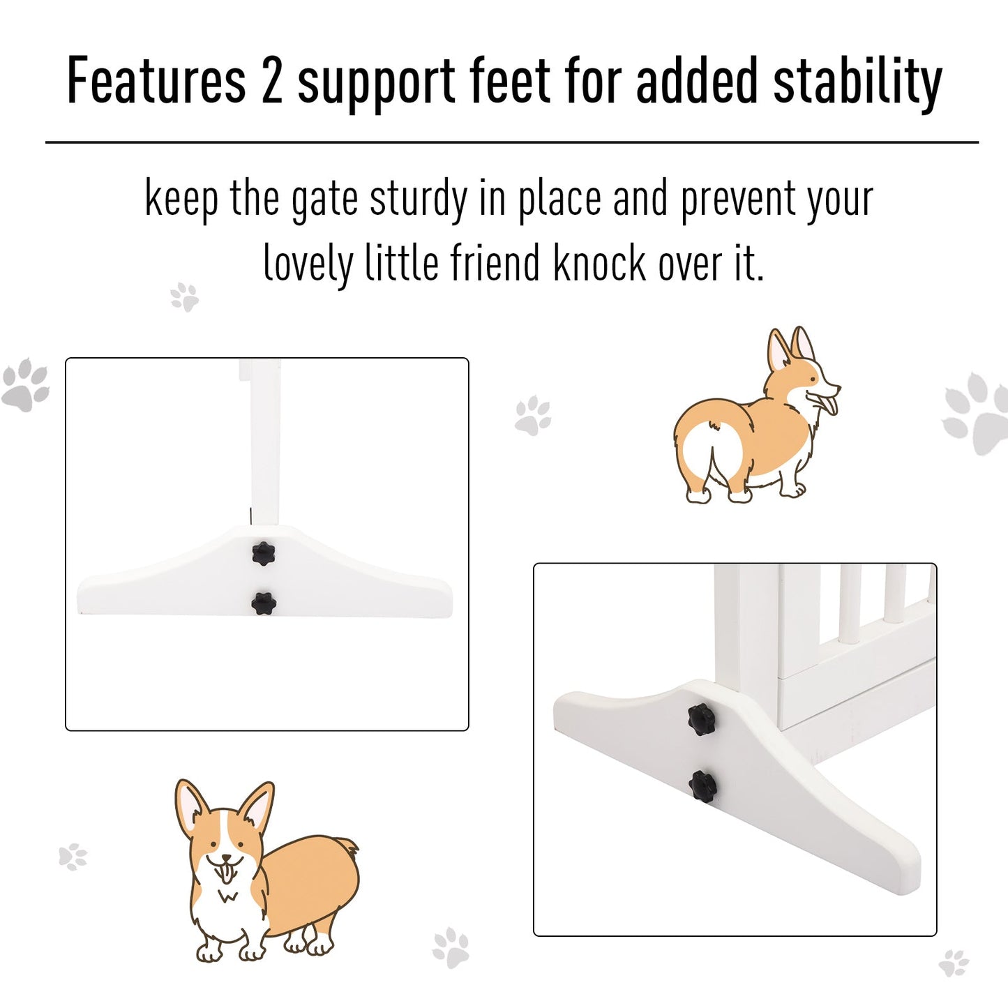 PawHut Pet Gate Freestanding Length Adjustable Wooden Indoor Dog Barrier Fence Safety Gate with Lockable Door 3 Panels White