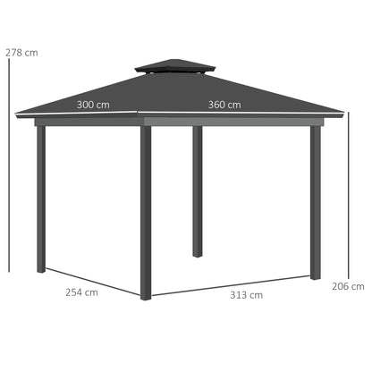 Outsunny 3.6 x 3 (m) Outdoor Polycarbonate Gazebo, Double Roof Hard Top Gazebo with Nettings & Curtains for Garden, Lawn, Patio