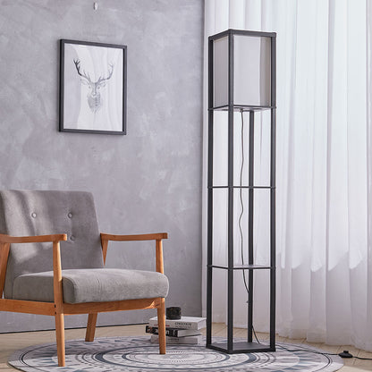 Wooden Floor Lamp with Shelves 3 Layers Open Storage Shelves