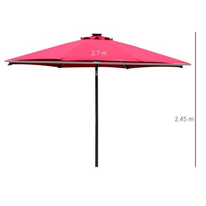 Outsunny 2.7m Garden Parasol Sun Umbrella w/ LED Solar Light Angled Canopy Red