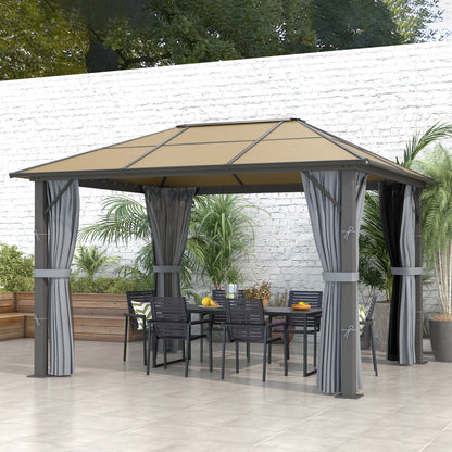 Outsunny 3 x 3.6m Garden Aluminium Gazebo Hardtop Roof Canopy Marquee Party Tent Patio with Mesh Curtains & Side Walls - Grey