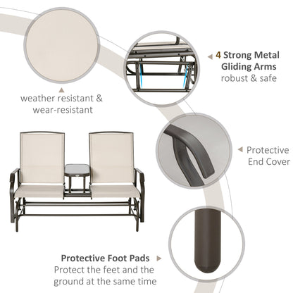 Outsunny Metal Double Swing Chair Glider Rocking Chair Seat Outdoor Seater Garden Furniture Patio Porch With Table