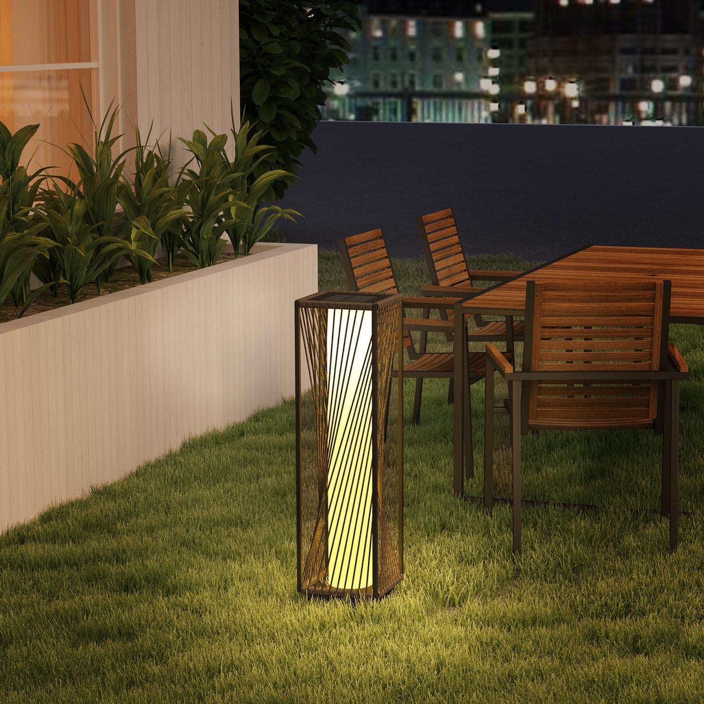 Outsunny Garden Rattan Lamp, 77 cm Tall Solar Rattan Floor Lamp, Solar Garden Light z automatycznym włączaniem/wyłączaniem świateł LED, IP44 Wodoodporny do użytku na zewnątrz, na ganku, ścieżce, tarasie, szary