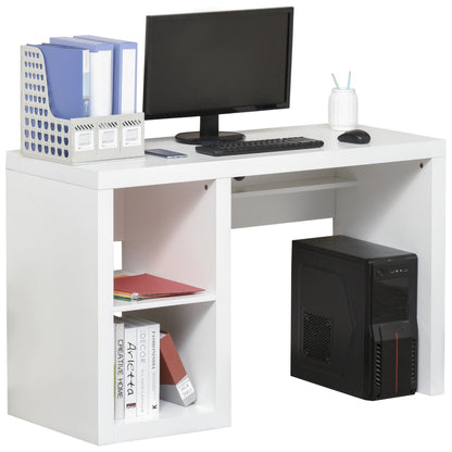 Rectangle Computer Desk Thick Board with Shelves Home Office Table, White