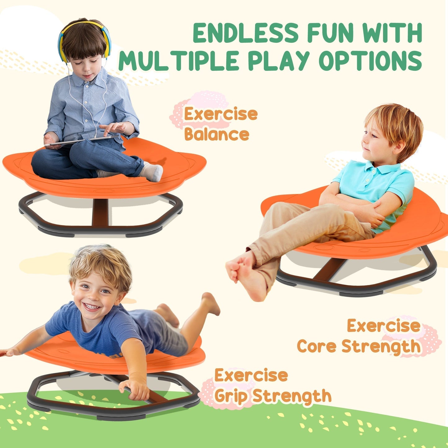 AIYAPLAY Planet-Shaped-kids Swivel Chair, Sensory Spinning Chair for Balance, Coordination Training, Orange