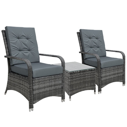 Outsunny Rattan Garden Furniture 2-Seater Sofa Chair Table Bistro Set Wicker Weave مجموعة حديقة شتوية في الهواء الطلق مع غطاء إطار فولاذي، رمادي