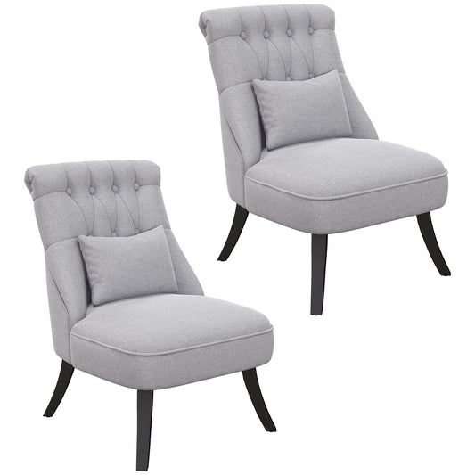 HOMCOM Tub Chair, Armless Single Sofa, Modern Button Tufted Armchair, Upholstered Linen Fabric Longue Accent Chair for Living Room, Bedroom, Set of 2, Grey
