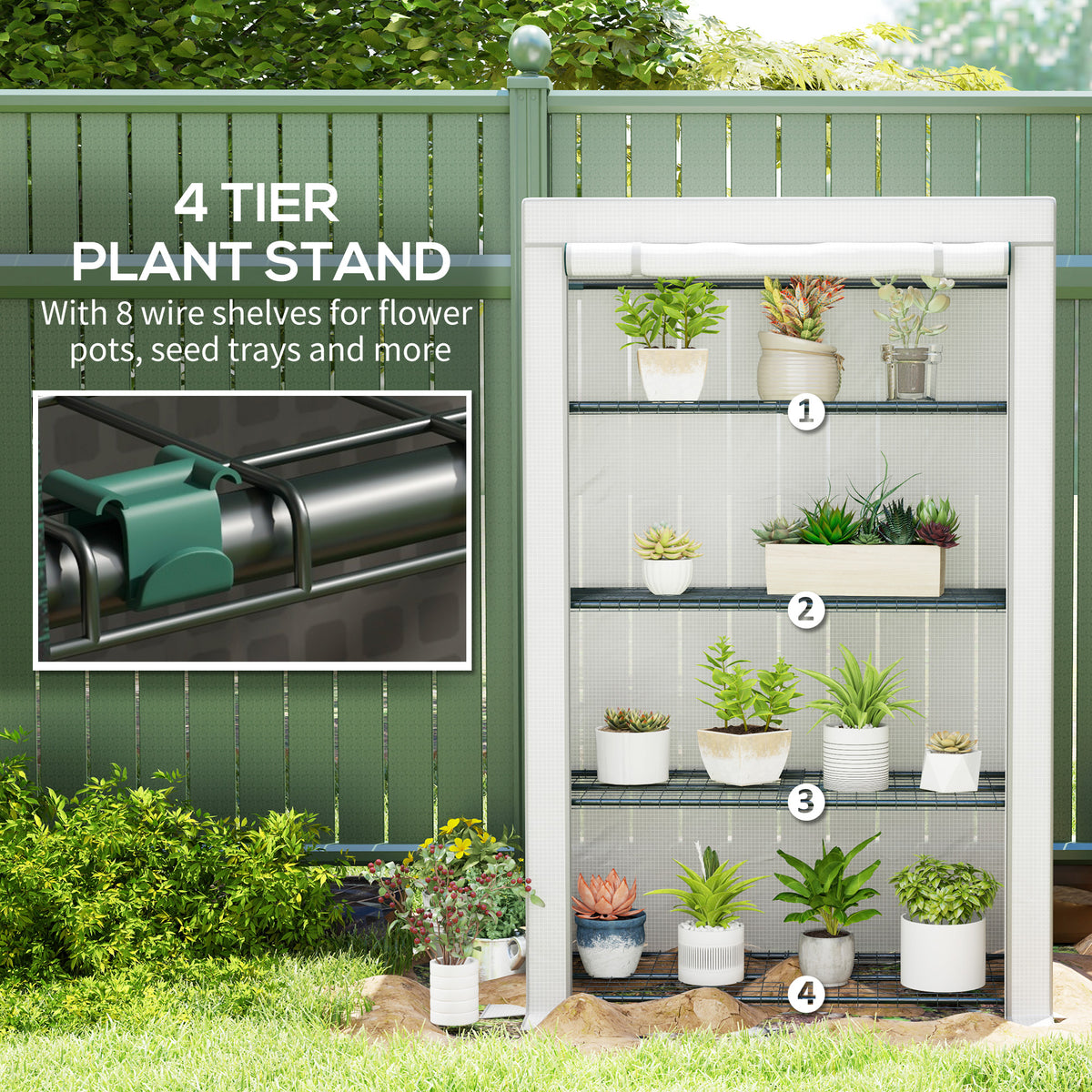 Outsunny Four-Tier Mini Greenhouse - Grey/White