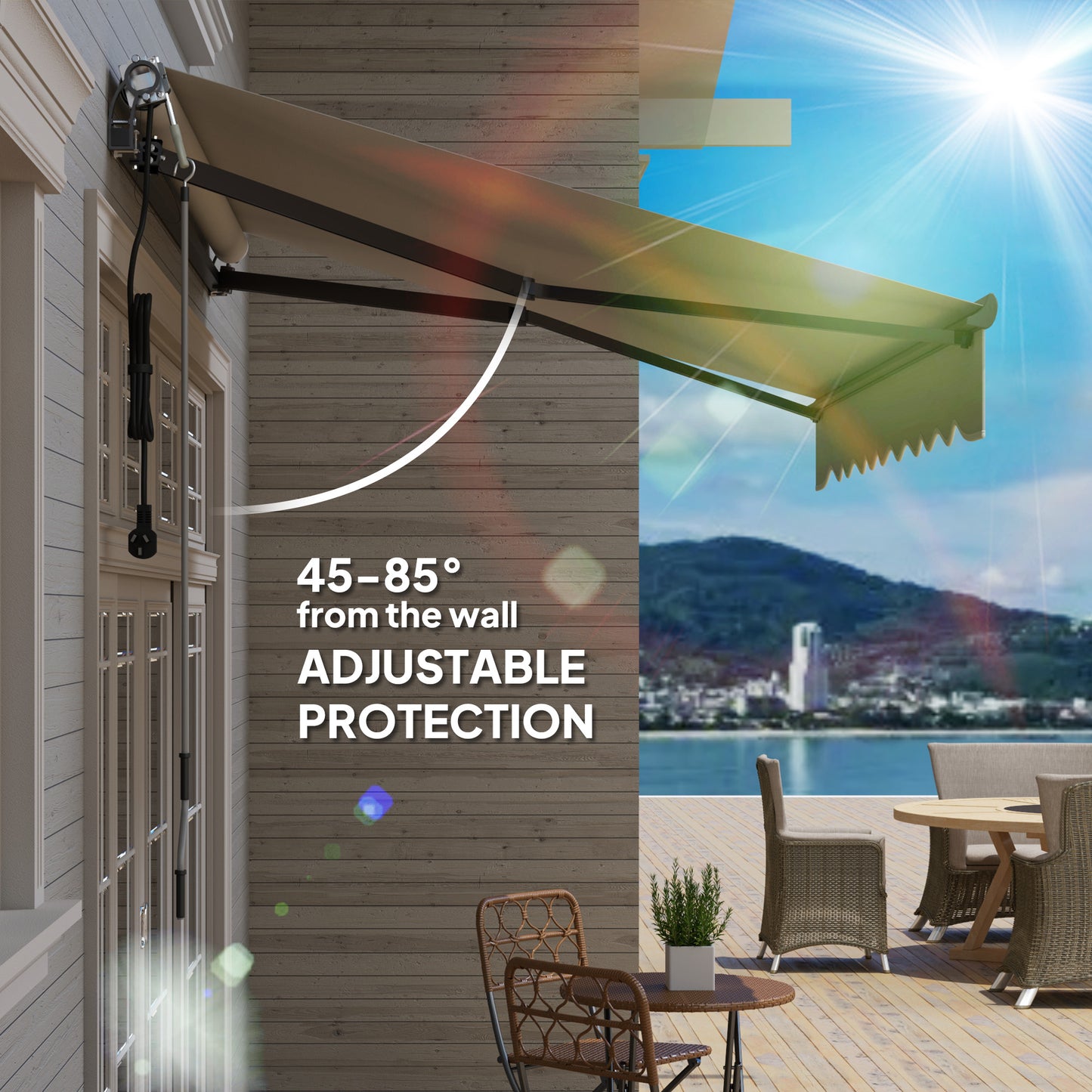 Outsunny 2,5 x 2 m markiza elektryczna z pilotem, aluminiowa rama, markiza zwijana DIY, daszek przeciwsłoneczny UV30+ do drzwi tarasowych i okien, jasnoszary