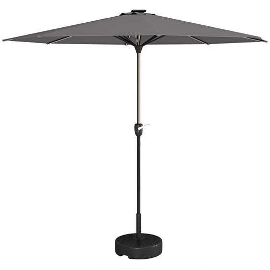 Outsunny Garden Parasol with LED Lights, Solar Charged Patio Umbrella with Crank Handle, for Outdoor, Charcoal Grey