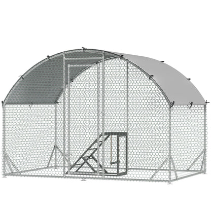 PawHut Walk In Chicken Run Galvanised Coop With Activity Shelf, Outdoor Hen Poultry House Cage Rabbit Hutch  2.8 x 1.9 x 2m