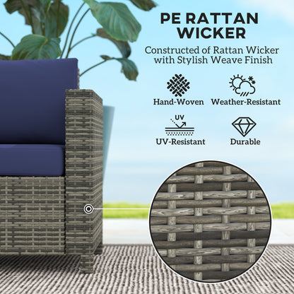 Outsunny 2-osobowe meble ogrodowe, sofa rattanowa z miękką wyściełaną poduszką i podłokietnikami, wiklinowa ogrodowa sofa dwuosobowa na patio, granatowa