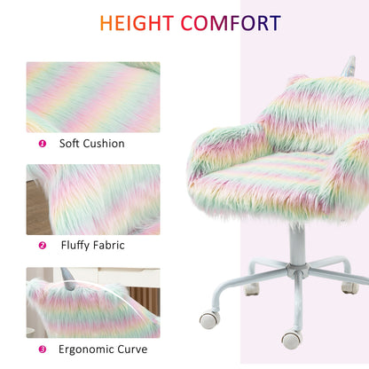 Vinsetto Unicorn Home Office Chair, Height Adjustable Fluffy Desk Chair with Armrests and Swivel Wheels, Colourful