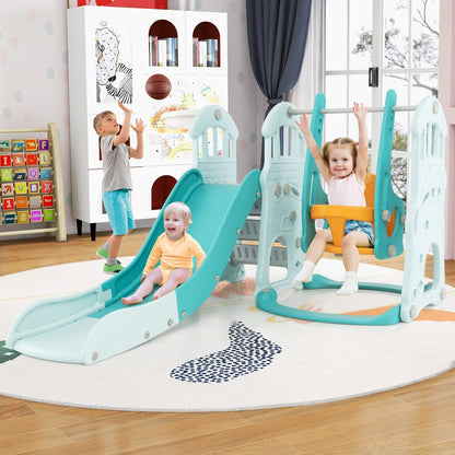 4-in-1 Toddler Slide and Swing Set with Foldable Extra-long Slide-Green