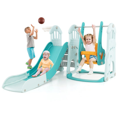 4-in-1 Toddler Slide and Swing Set with Foldable Extra-long Slide-Green