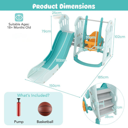 4-in-1 Toddler Slide and Swing Set with Foldable Extra-long Slide-Green