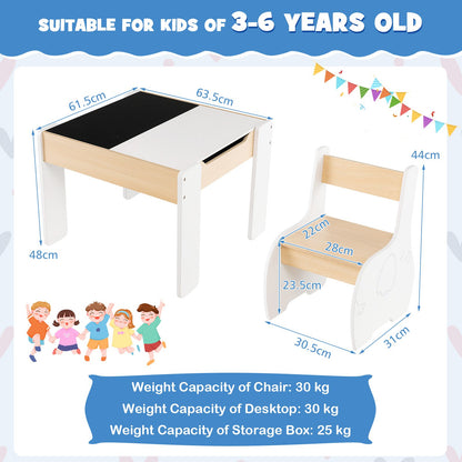 Wooden Kids Table and Chair Set with Hidden Storage-White