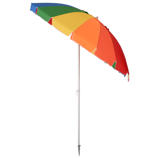 Outsunny Arc. 2,4 m Parasol plażowy z kotwicą piaskową, zewnętrzny parasol przeciwsłoneczny z ochroną UV, regulowany kąt nachylenia, torba transportowa, wielokolorowy
