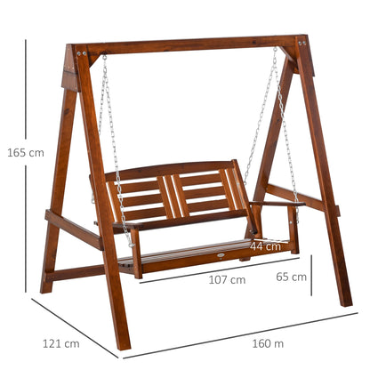 Outsunny 2 Seater Outdoor Garden Swing Chair Wooden Hammock Bench for Porch Patio Yard