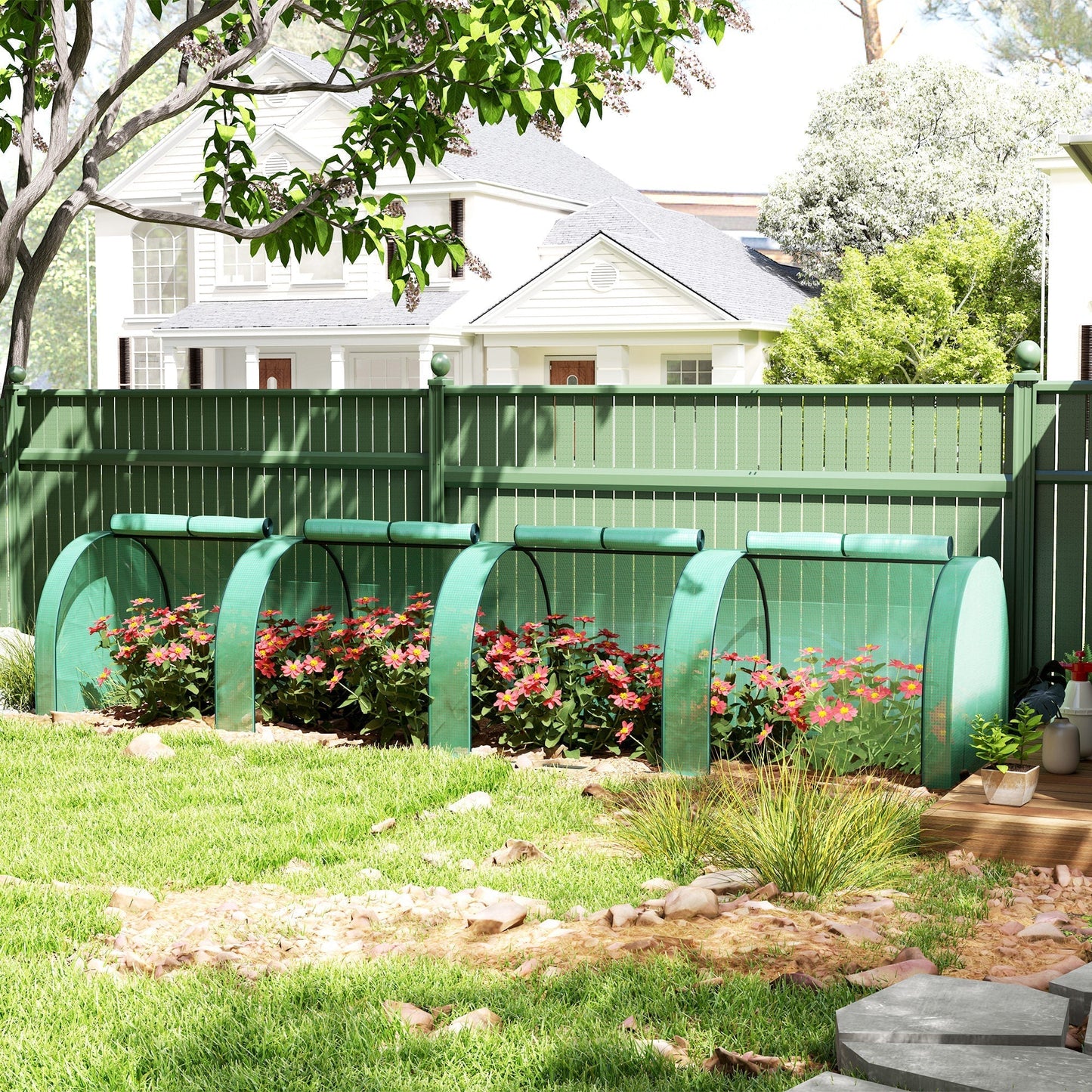 Outsunny PE Tunnel Greenhouse Green Grow House Steel Frame for Garden Backyard with Zipper Doors 395 x 100 x 80cm, Green