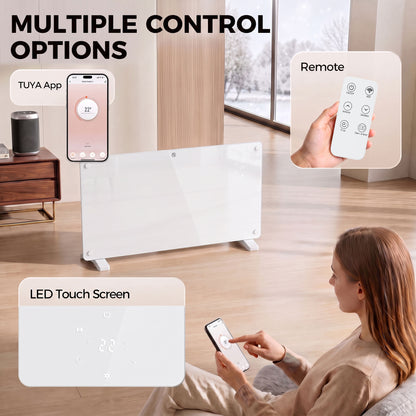 HOMCOM Smart Panel Heater Wall Mounted Freestanding, Electric Heater with Weekly Timer, Open Window & Anti-Frost, 2000W, White