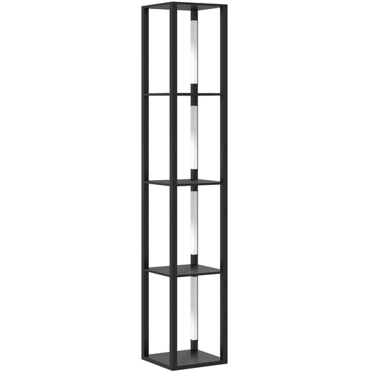 HOMCOM LED Floor Lamp with Shelves, Modern Dimmable Standing Lamp with 3 Brightness Levels and Foot Switch for Living Room, Bedroom, Office, Black