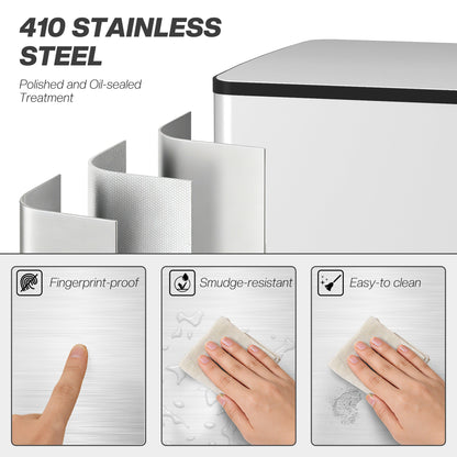 HOMCOM 50L Dual Compartment Stainless Steel Bin, with Deodoriser Holders - Silver