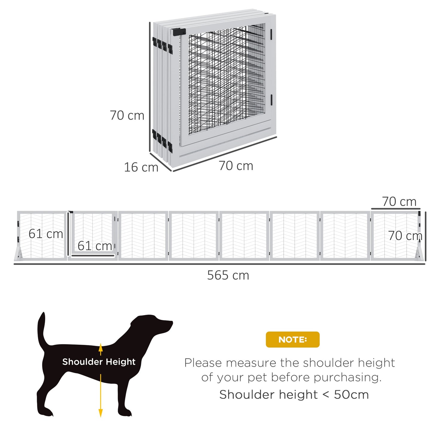 PawHut 8 Panels Foldable Pet Gate with Support Feet, for House, Doorway, Stairs, Small and Medium Dogs - White