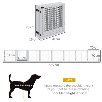 PawHut 8 Panels Foldable Pet Gate with Support Feet, for House, Doorway, Stairs, Small and Medium Dogs - White