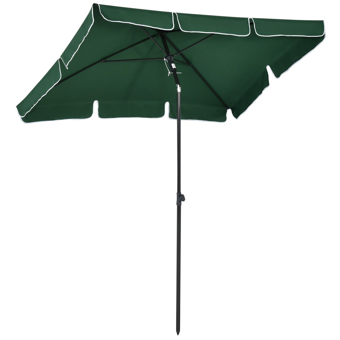 Outsunny Garden Parasol Umbrella, Outdoor Market Table Umbrella with Ruffles & Aluminium Pole, Rectangular Tilting Parasol Sun Shade Canopy, 2 x 1.3m, Green